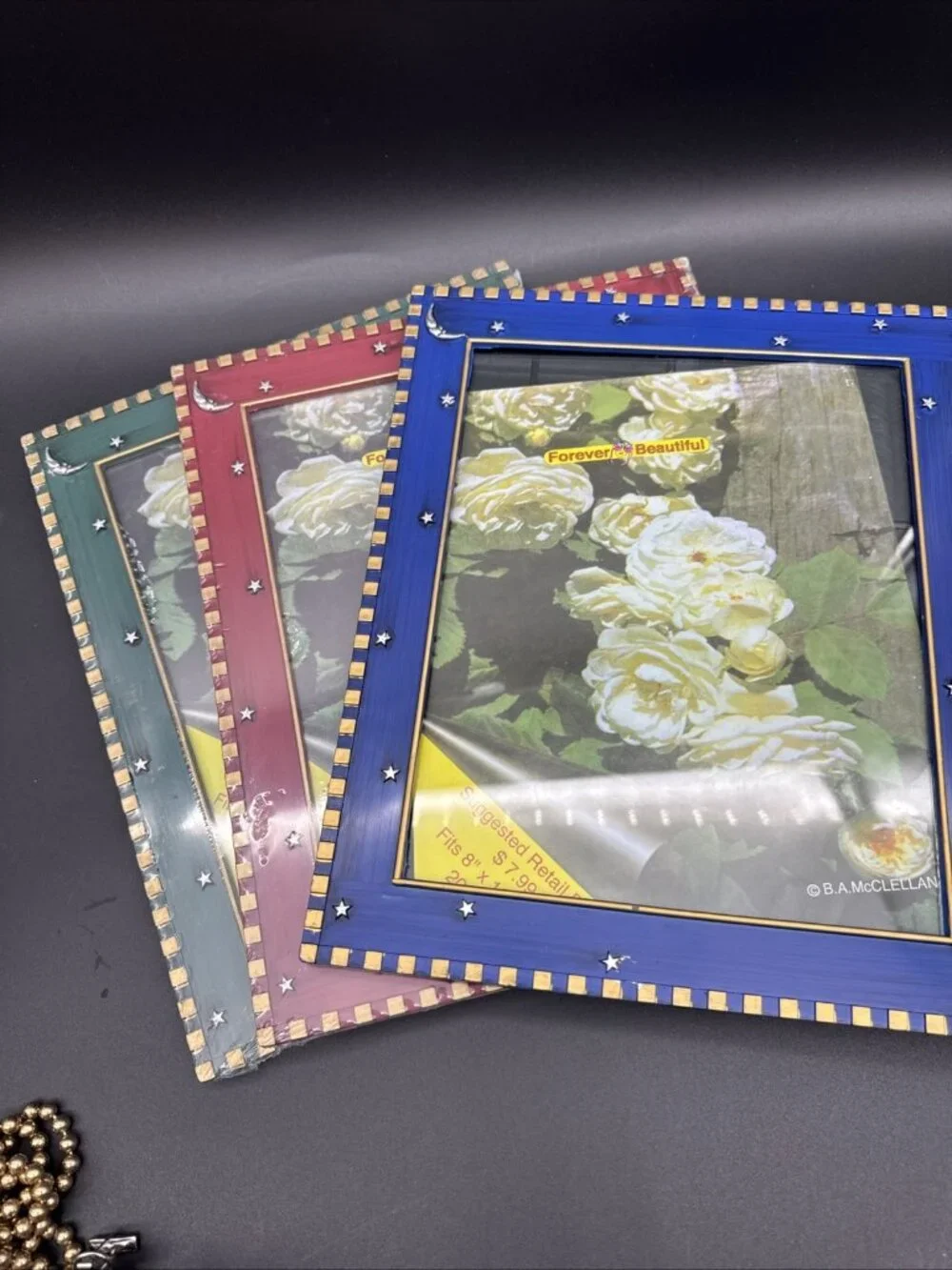 VTG Y2K Moon Star Celestial Plastic Glass 8x10 Picture Frames Blue Red Green